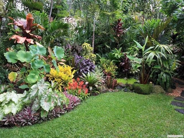 Massif fleuri créé le long d’une allée carrelée